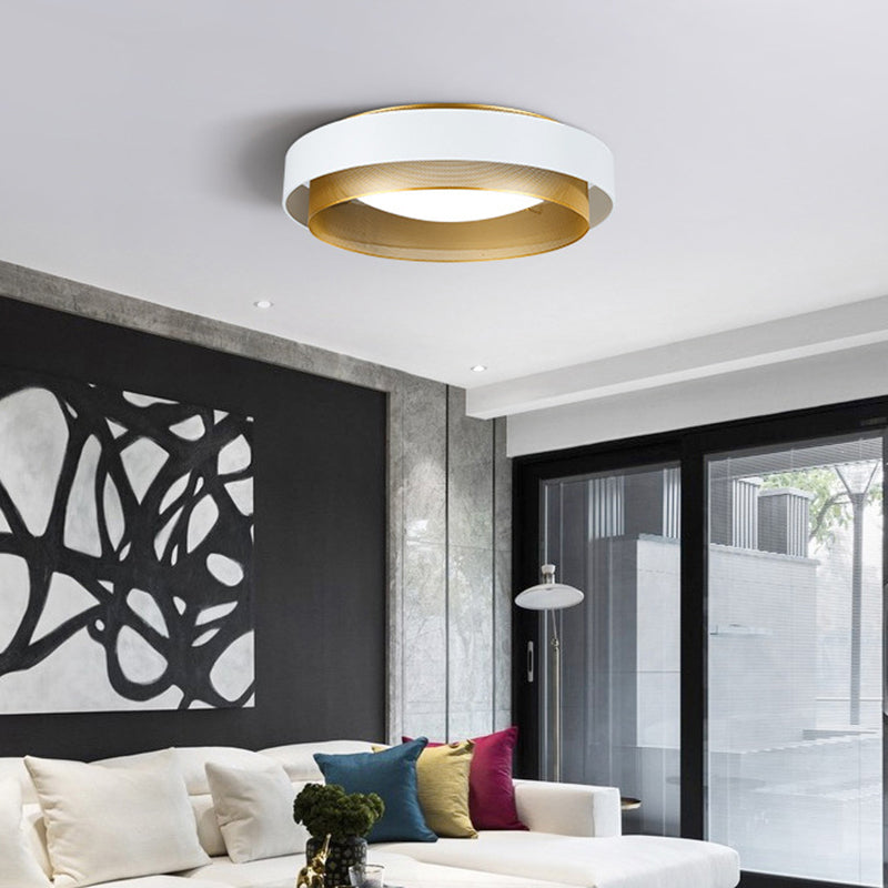Minimalist Circular LED Flush Mount Metal Bedroom Ceiling Mount Light with Domed Diffuser and Mesh Screen