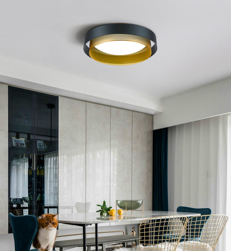 Minimalist Circular LED Flush Mount Metal Bedroom Ceiling Mount Light with Domed Diffuser and Mesh Screen