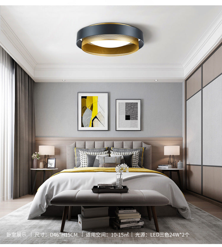 Minimalist Circular LED Flush Mount Metal Bedroom Ceiling Mount Light with Domed Diffuser and Mesh Screen