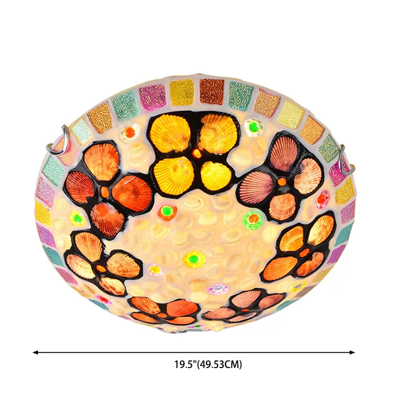 Stained Glass Flush Mount Lamp Tiffany Multicolored Dome Shaped Child Room Ceiling Light with Shells