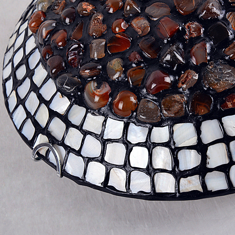 Luz de techo de ágata ámbar, sombra de cúpula, iluminación de montaje empotrado mediterráneo con decoración de concha