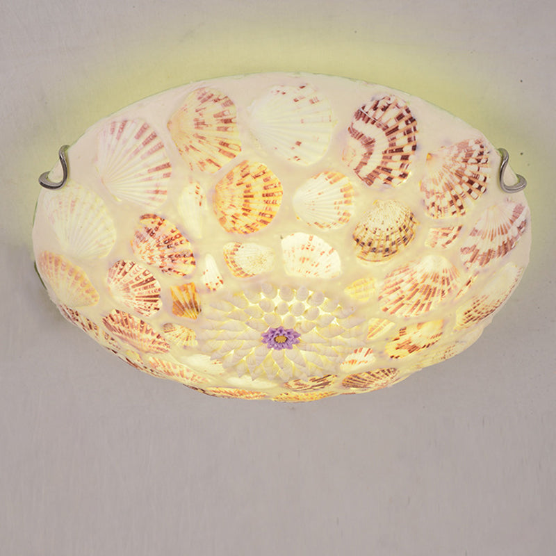 Plafondinbouwlamp met natuurlijke schelp Mediterraan beige koepelvormige slaapkamerinbouwarmatuur