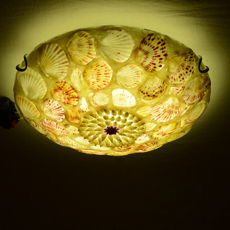 Plafondinbouwlamp met natuurlijke schelp Mediterraan beige koepelvormige slaapkamerinbouwarmatuur