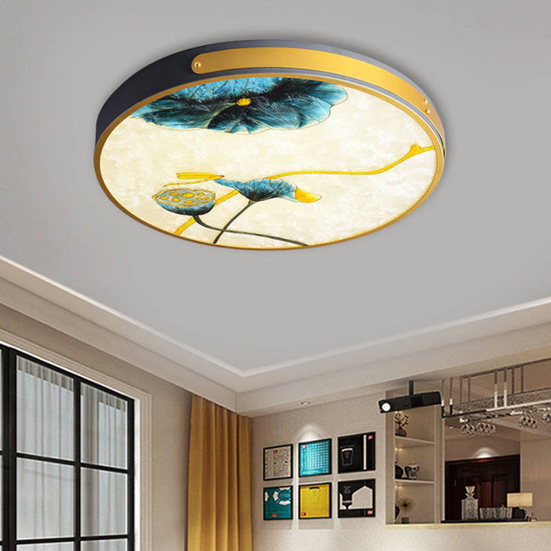 Hand-Paint Glass Round Flush Light Artistic Minimalist LED Ceiling Lighting for Bedroom