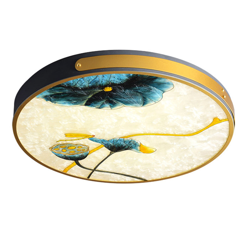 Hand-Paint Glass Round Flush Light Artistic Minimalist LED Ceiling Lighting for Bedroom