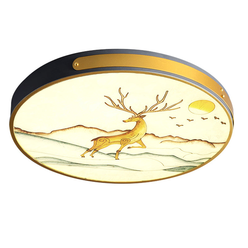 Hand-Paint Glass Round Flush Light Artistic Minimalist LED Ceiling Lighting for Bedroom