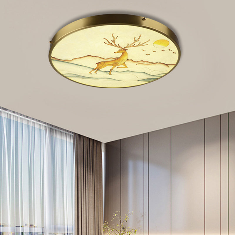 Hand-Paint Glass Round Flush Light Artistic Minimalist LED Ceiling Lighting for Bedroom