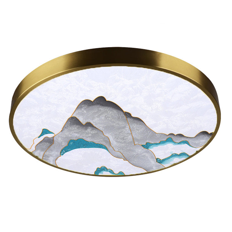Hand-Paint Glass Round Flush Light Artistic Minimalist LED Ceiling Lighting for Bedroom