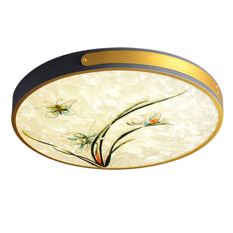 Hand-Paint Glass Round Flush Light Artistic Minimalist LED Ceiling Lighting for Bedroom