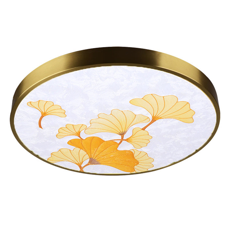 Hand-Paint Glass Round Flush Light Artistic Minimalist LED Ceiling Lighting for Bedroom