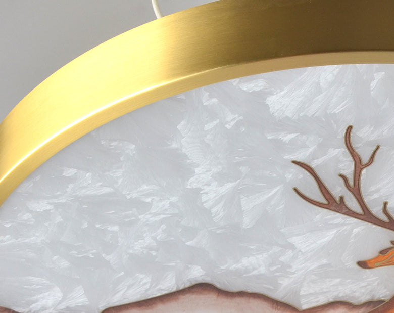 Hand-Paint Glass Round Flush Light Artistic Minimalist LED Ceiling Lighting for Bedroom