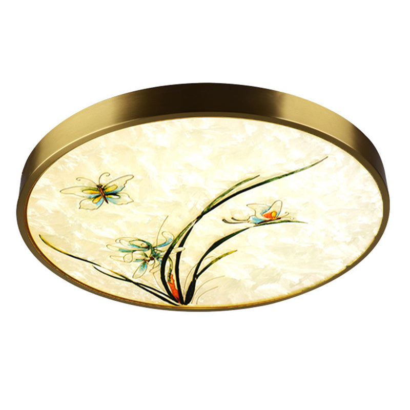 Hand-Paint Glass Round Flush Light Artistic Minimalist LED Ceiling Lighting for Bedroom