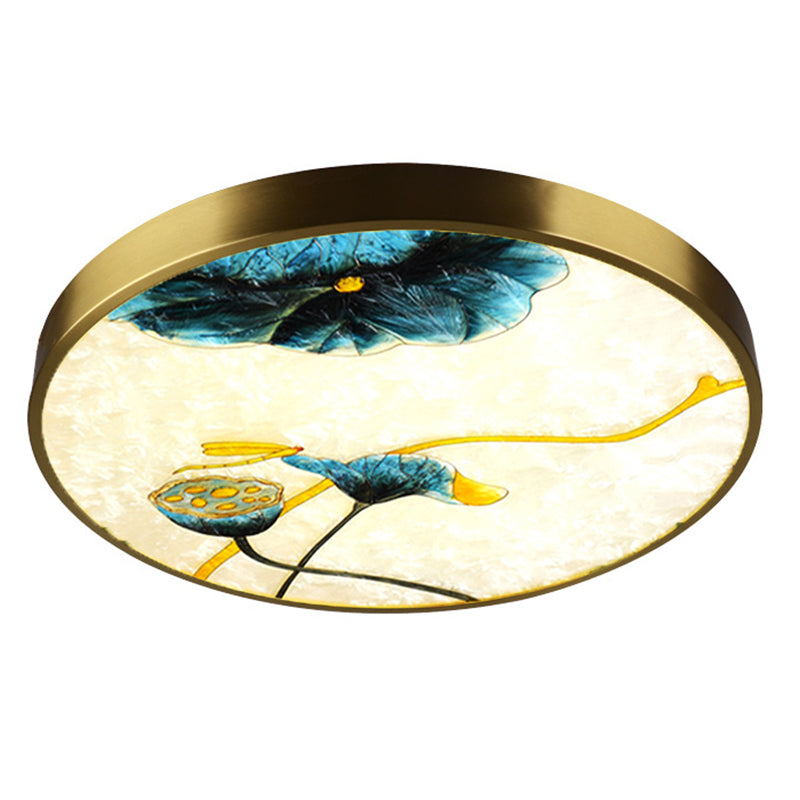 Hand-Paint Glass Round Flush Light Artistic Minimalist LED Ceiling Lighting for Bedroom