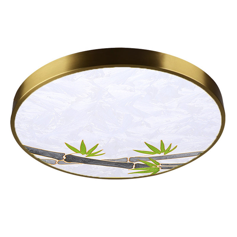 Hand-Paint Glass Round Flush Light Artistic Minimalist LED Ceiling Lighting for Bedroom