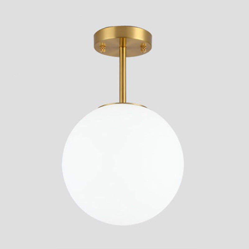 Luminaire semi-encastré sphérique pour couloir, verre blanc, 1 tête, plafonnier de style simple en laiton