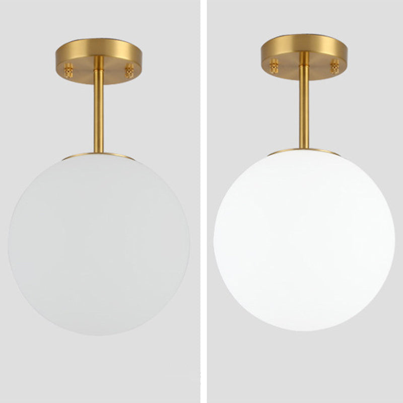 Luminaire semi-encastré sphérique pour couloir, verre blanc, 1 tête, plafonnier de style simple en laiton