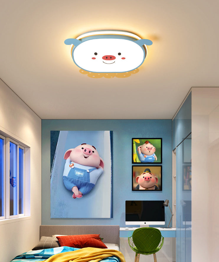Cartoon Metal LED Flush Mount Light Fixture Cartoon Pig Flush Mount Spotlight for Kids Bedroom