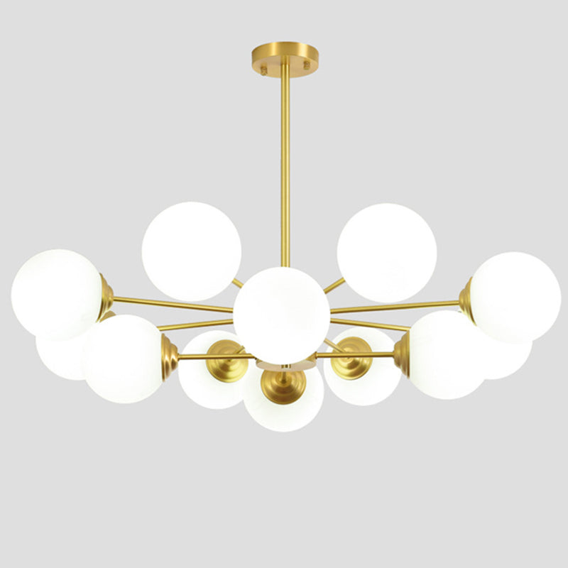 Post-Modern Metal Hanging Chandelier Light Opal Glass Shade Ceiling Chandelier in Gold for Living Room