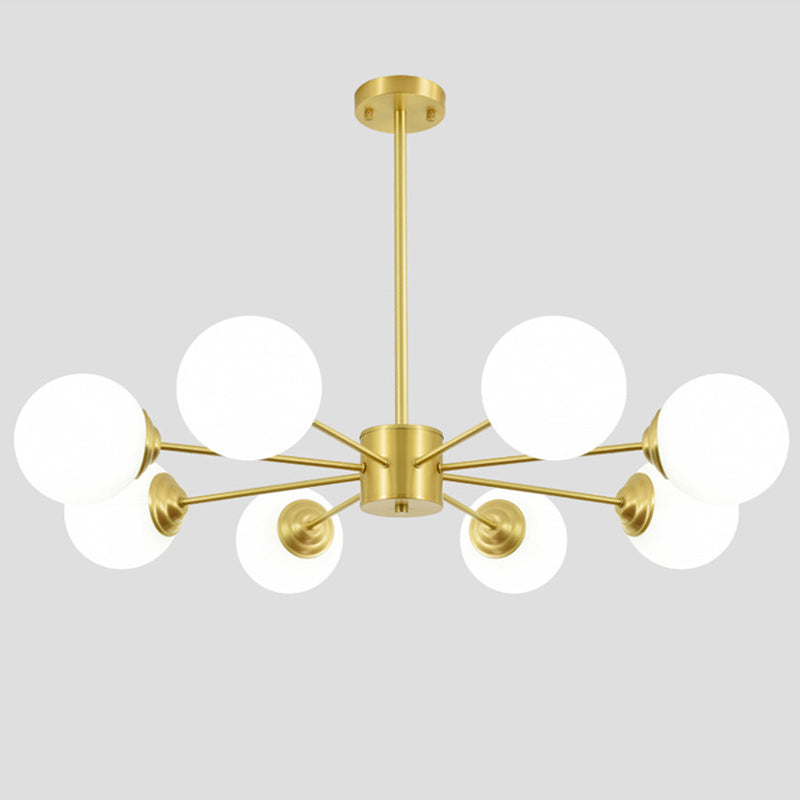 Post-Modern Metal Hanging Chandelier Light Opal Glass Shade Ceiling Chandelier in Gold for Living Room
