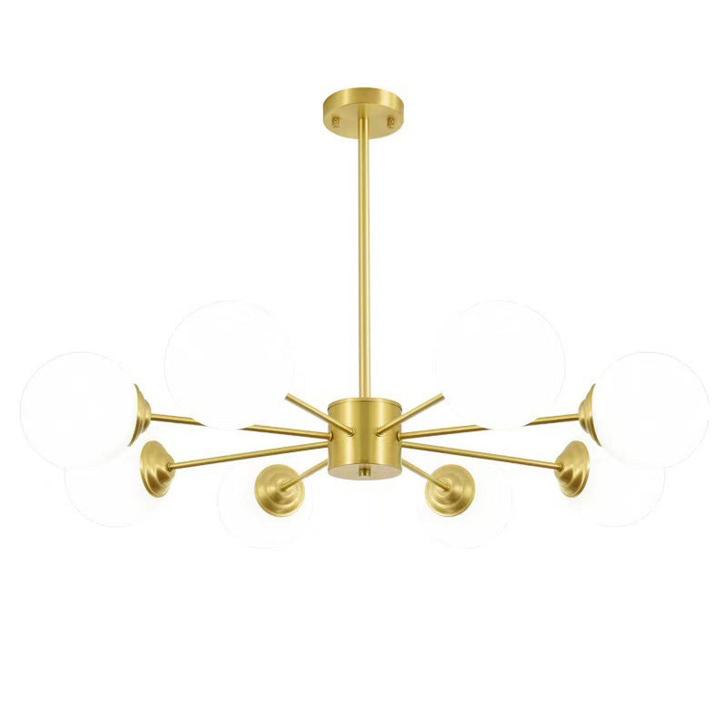 Post-Modern Metal Hanging Chandelier Light Opal Glass Shade Ceiling Chandelier in Gold for Living Room