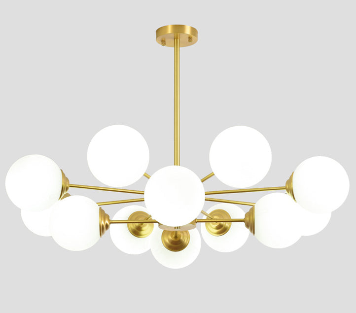 Post-Modern Metal Hanging Chandelier Light Opal Glass Shade Ceiling Chandelier in Gold for Living Room
