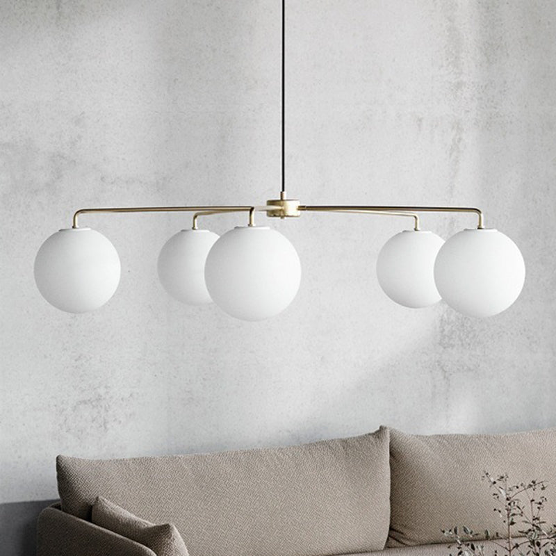 Modern Minimalist Chandelier Light Fixture Spherical White Glass 5 Light Ceiling Chandelier for Living Room