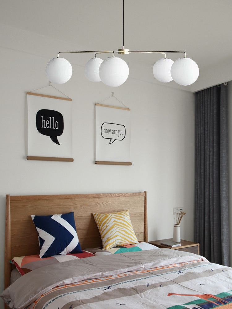 Modern Minimalist Chandelier Light Fixture Spherical White Glass 5 Light Ceiling Chandelier for Living Room