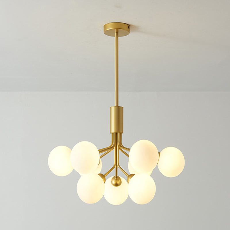 Post-Modern Starburst Hanging Chandelier Light Opal Glass Shade Ceiling Chandelier in Gold for Living Room