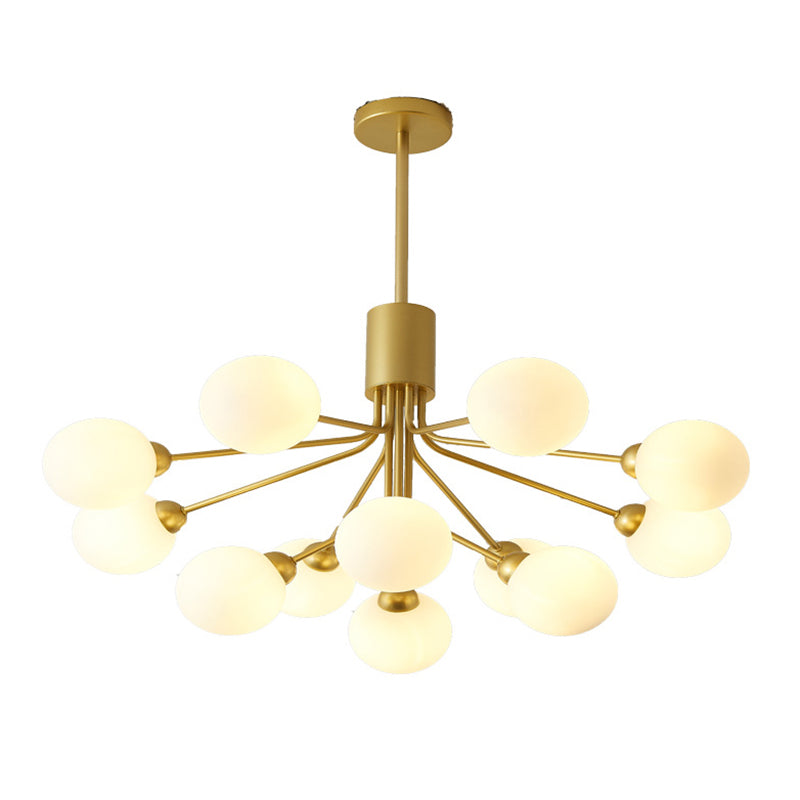 Post-Modern Starburst Hanging Chandelier Light Opal Glass Shade Ceiling Chandelier in Gold for Living Room