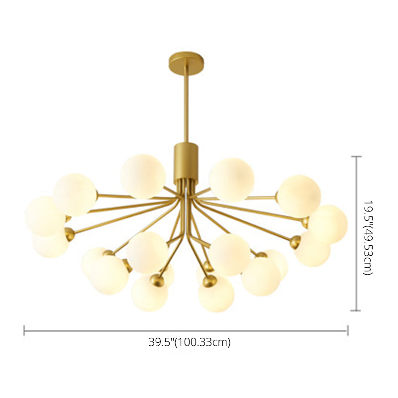 Post-Modern Starburst Hanging Chandelier Light Opal Glass Shade Ceiling Chandelier in Gold for Living Room