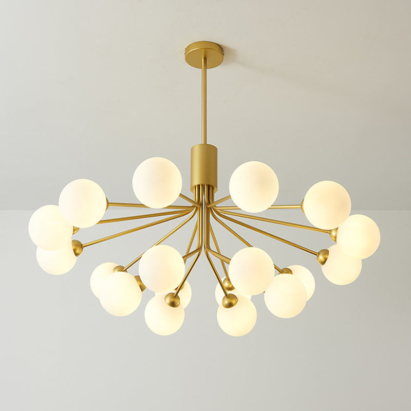 Post-Modern Starburst Hanging Chandelier Light Opal Glass Shade Ceiling Chandelier in Gold for Living Room