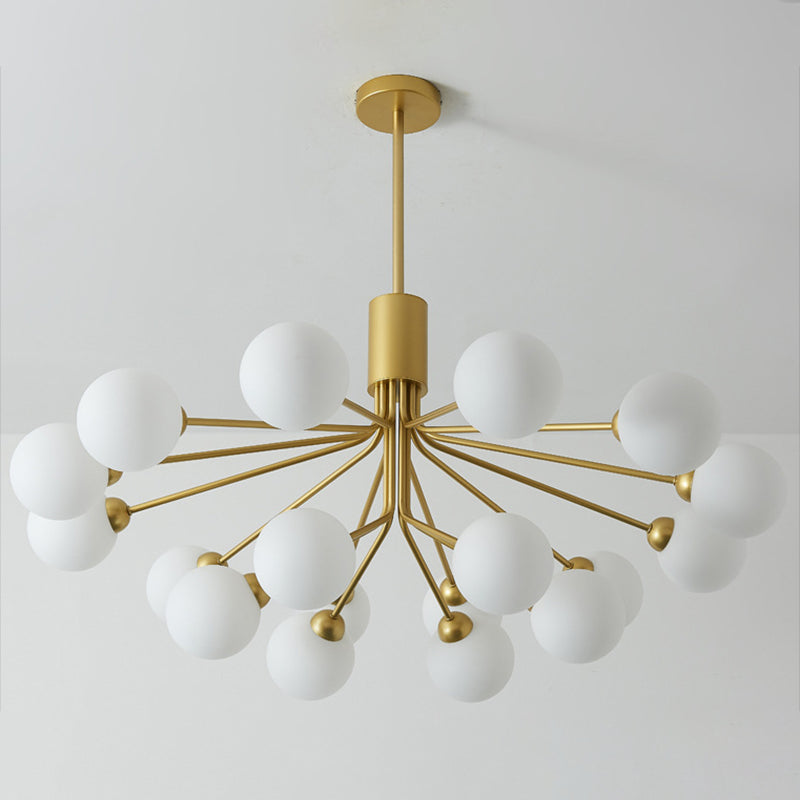 Post-Modern Starburst Hanging Chandelier Light Opal Glass Shade Ceiling Chandelier in Gold for Living Room