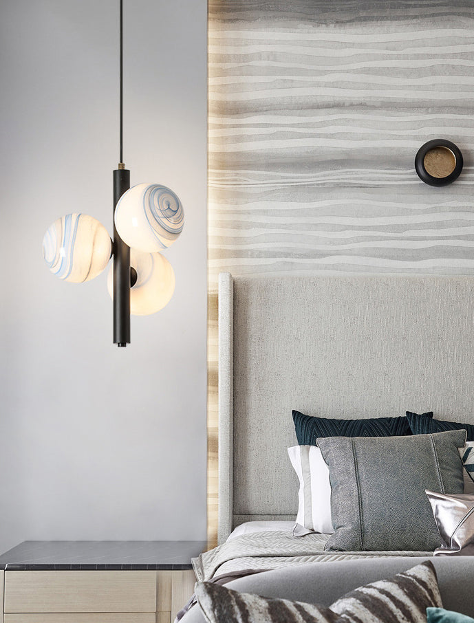 Moderno lampadario lineare minimalista lampadario sferico in vetro smerigliato 3 lampadario soffitto leggero