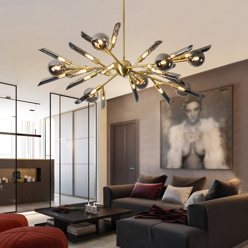 Post-Modern Metal Starburst Hanging Chandelier Light Glass Shade Ceiling Chandelier for Living Room