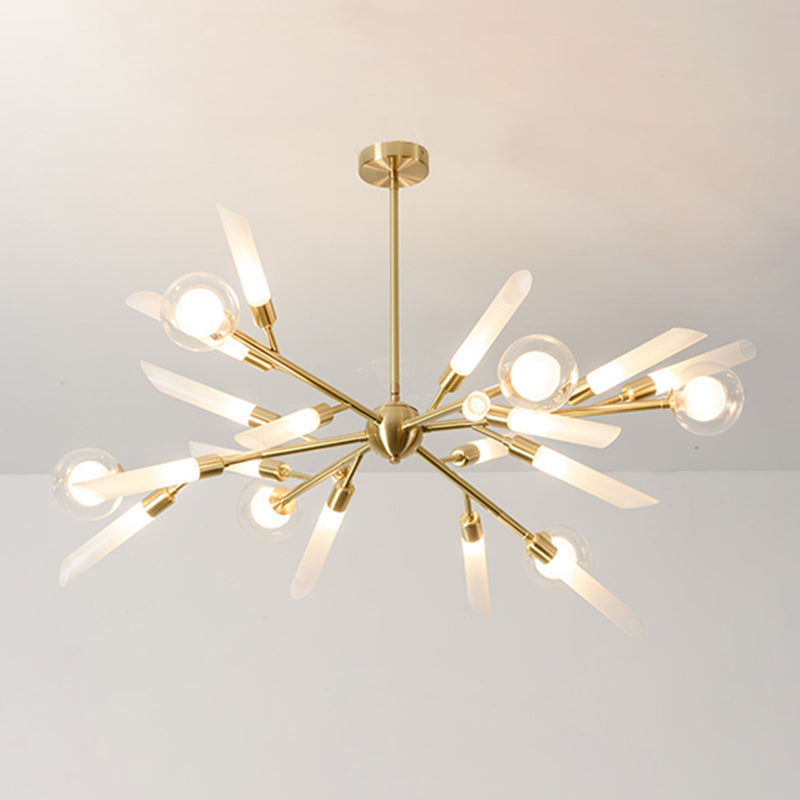 Post-Modern Metal Starburst Hanging Chandelier Light Glass Shade Ceiling Chandelier for Living Room