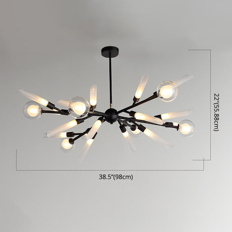 Post-Modern Metal Starburst Hanging Chandelier Light Glass Shade Ceiling Chandelier for Living Room