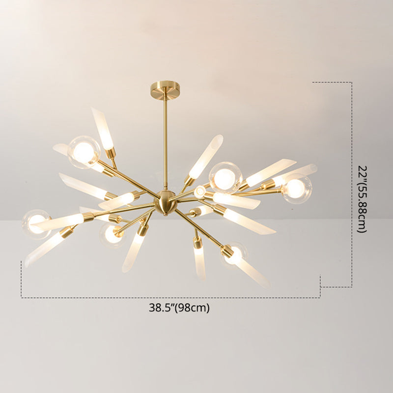 Post-Modern Metal Starburst Hanging Chandelier Light Glass Shade Ceiling Chandelier for Living Room