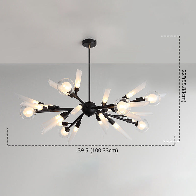 Post-Modern Metal Starburst Hanging Chandelier Light Glass Shade Ceiling Chandelier for Living Room
