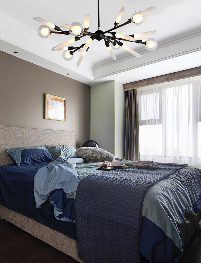 Post-Modern Metal Starburst Hanging Chandelier Light Glass Shade Ceiling Chandelier for Living Room