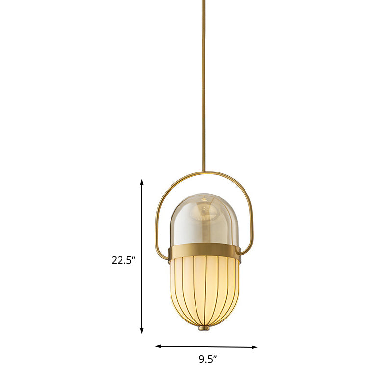 Postmoderne Pillenkapsel Anhängerlampe klar und weißes Glas 1 Kopf Esszimmer Hanging Deckenleuchte in Gold