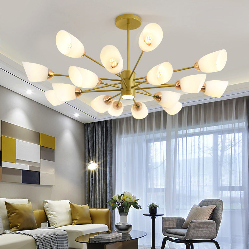 Modern Starburst Hanging Chandelier Light White Glass Shade Ceiling Chandelier for Living Room
