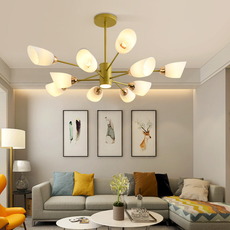 Modern Starburst Hanging Chandelier Light White Glass Shade Ceiling Chandelier for Living Room