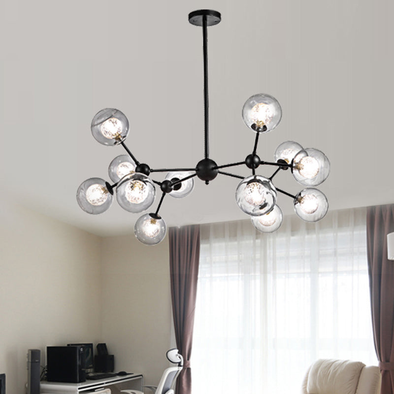 Black Branch Hanging Chandelier Light Modern Clear Glass Shade Ceiling Chandelier for Living Room