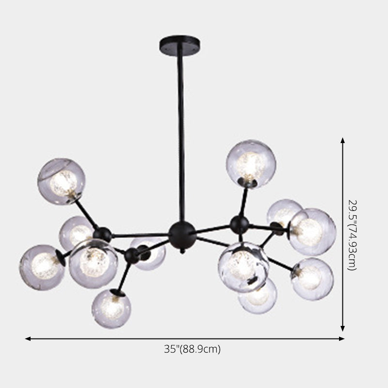 Black Branch Hanging Chandelier Light Modern Clear Glass Shade Ceiling Chandelier for Living Room