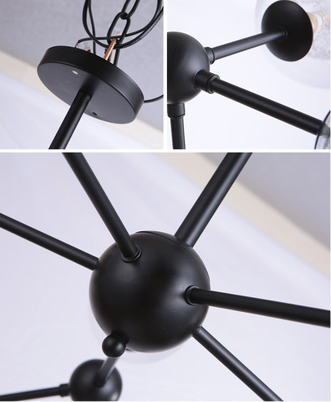 Black Branch Hanging Chandelier Light Modern Clear Glass Shade Ceiling Chandelier for Living Room