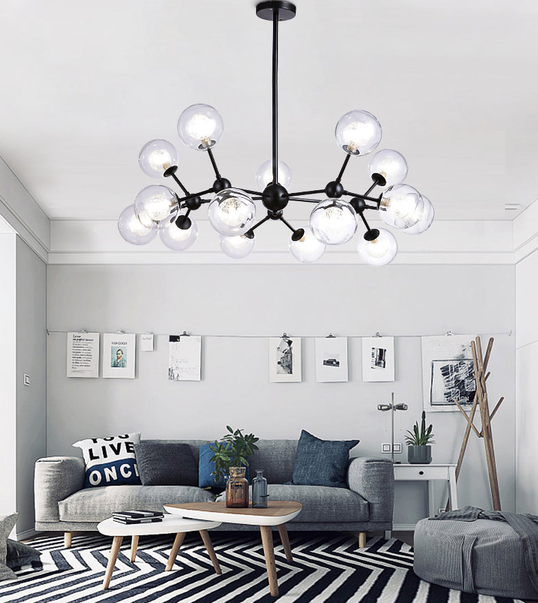 Black Branch Hanging Chandelier Light Modern Clear Glass Shade Ceiling Chandelier for Living Room