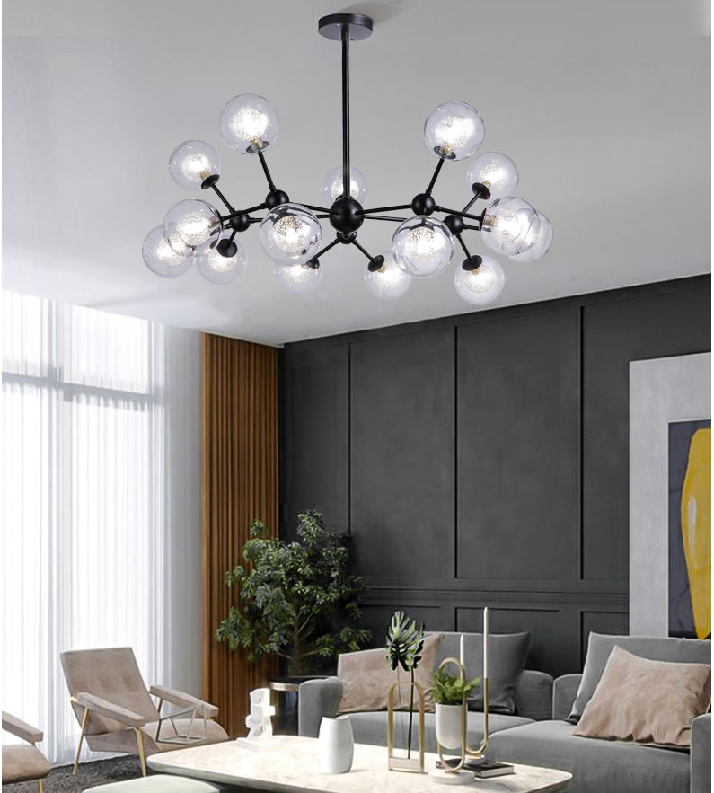 Black Branch Hanging Chandelier Light Modern Clear Glass Shade Ceiling Chandelier for Living Room