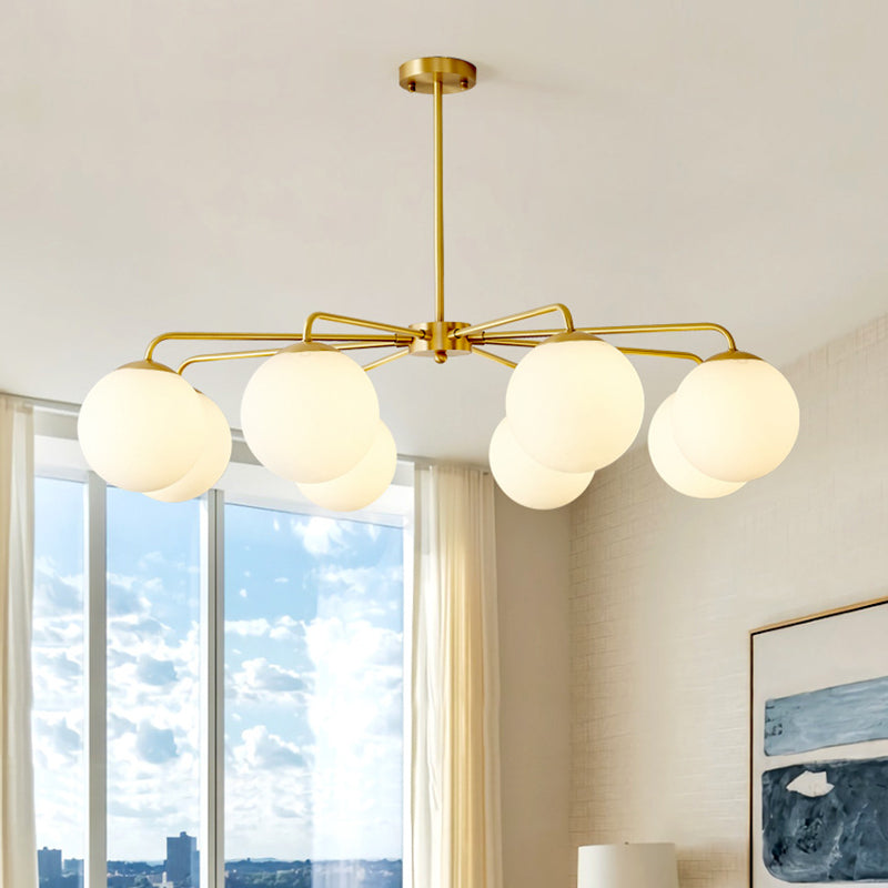 Post-Modern Minimalist Chandelier Light Fixture Spherical White Glass Ceiling Chandelier for Living Room
