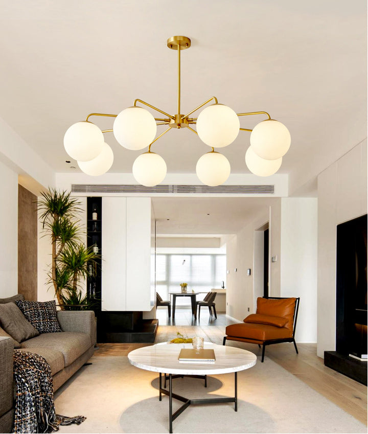 Post-Modern Minimalist Chandelier Light Fixture Spherical White Glass Ceiling Chandelier for Living Room