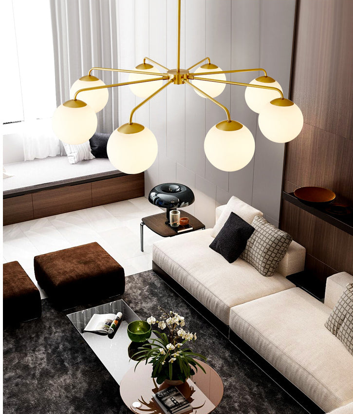 Post-Modern Minimalist Chandelier Light Fixture Spherical White Glass Ceiling Chandelier for Living Room